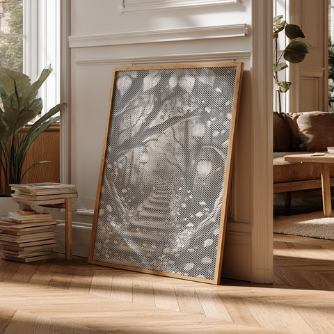 Chemin de lumière en forêt • Peinture par points