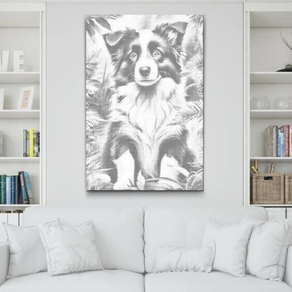 Dot Painting Border Collie Welpe – Punktmalerei Hundemotiv mit süßem Welpen
