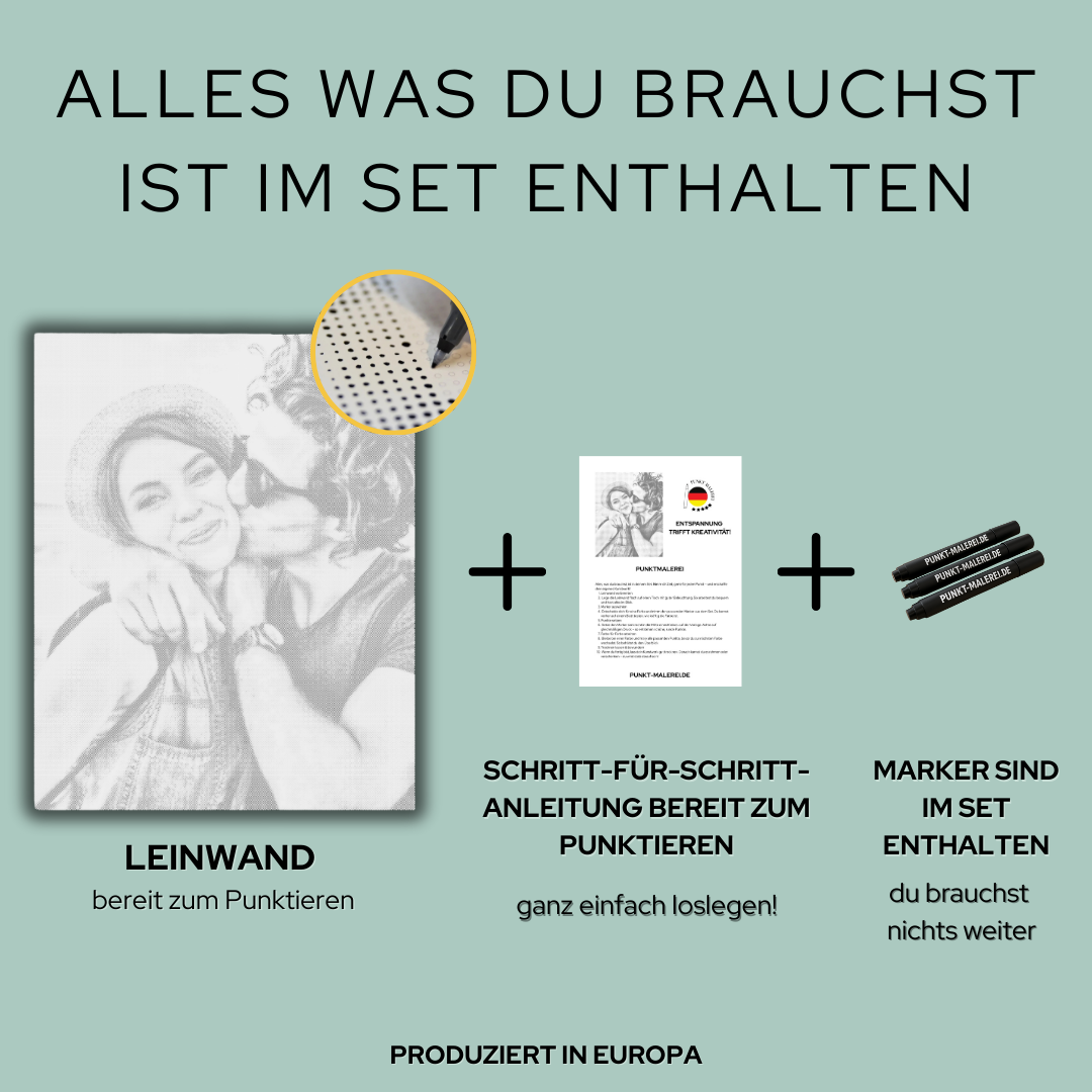 Punktkunst-Wandbild inspiriert vom Mädchen mit dem Perlenohrring in moderner, minimalistischer Darstellung punktmalerei