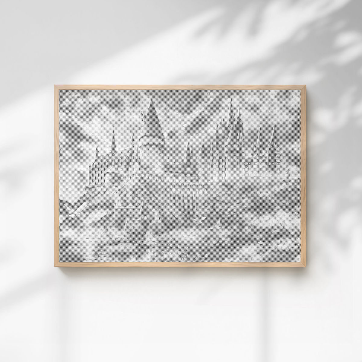 Château de Poudlard dans le brouillard • Peinture par points en œuvre de peinture par points terminée