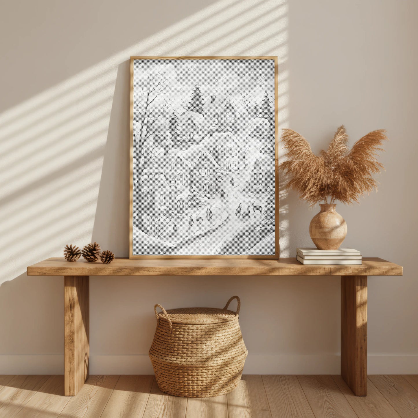 Village d’hiver sous la neige • Peinture par points