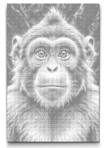 Affe Dot Painting in Punkttechnik – modernes Wandbild in Schwarz Weiß mit gleichmäßigen Punkten