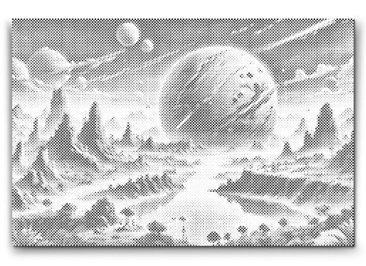 Dot Painting Abstrakter Planet im Universum – Punktmalerei mit farbenreichem Weltraum-Motiv