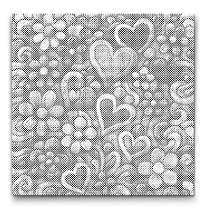 Dot Painting Muster mit Herzen und Blumen im Doodle-Stil