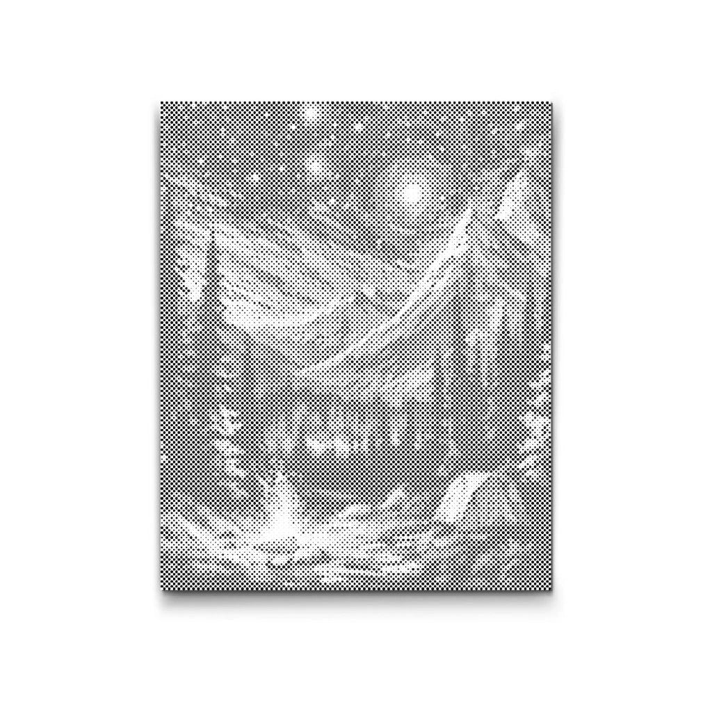 Dot Painting Bergwald bei Nacht mit Sternenhimmel und Lagerfeuer