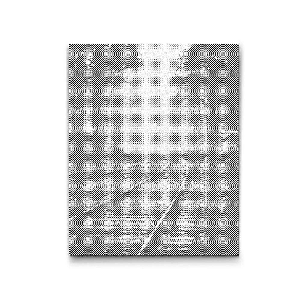 Dot Painting: Gleise durch nebligen Wald – Perspektive