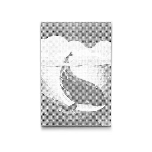 Dot Painting: springender Wal über der Wasseroberfläche mit Wellen