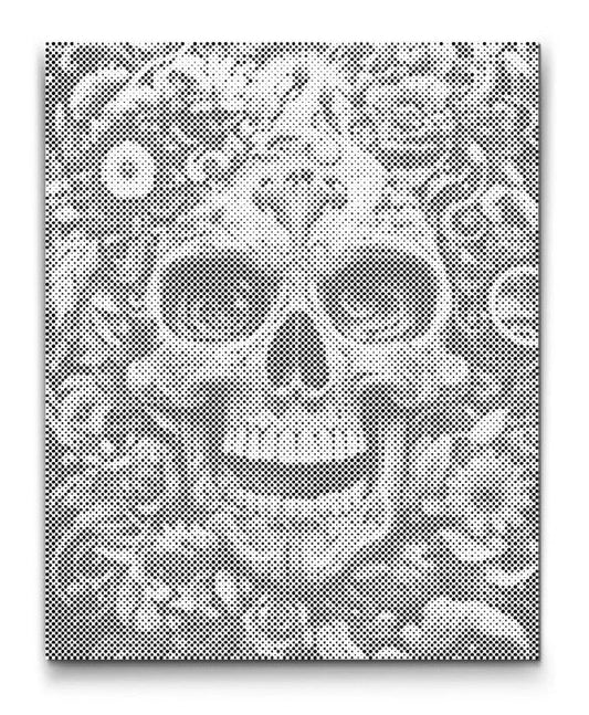 Dot Painting: floraler Schädel mit Rosen – Halloween Motiv