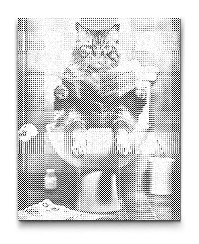Dot Painting: lesende Katze auf der Toilette im Badezimmer