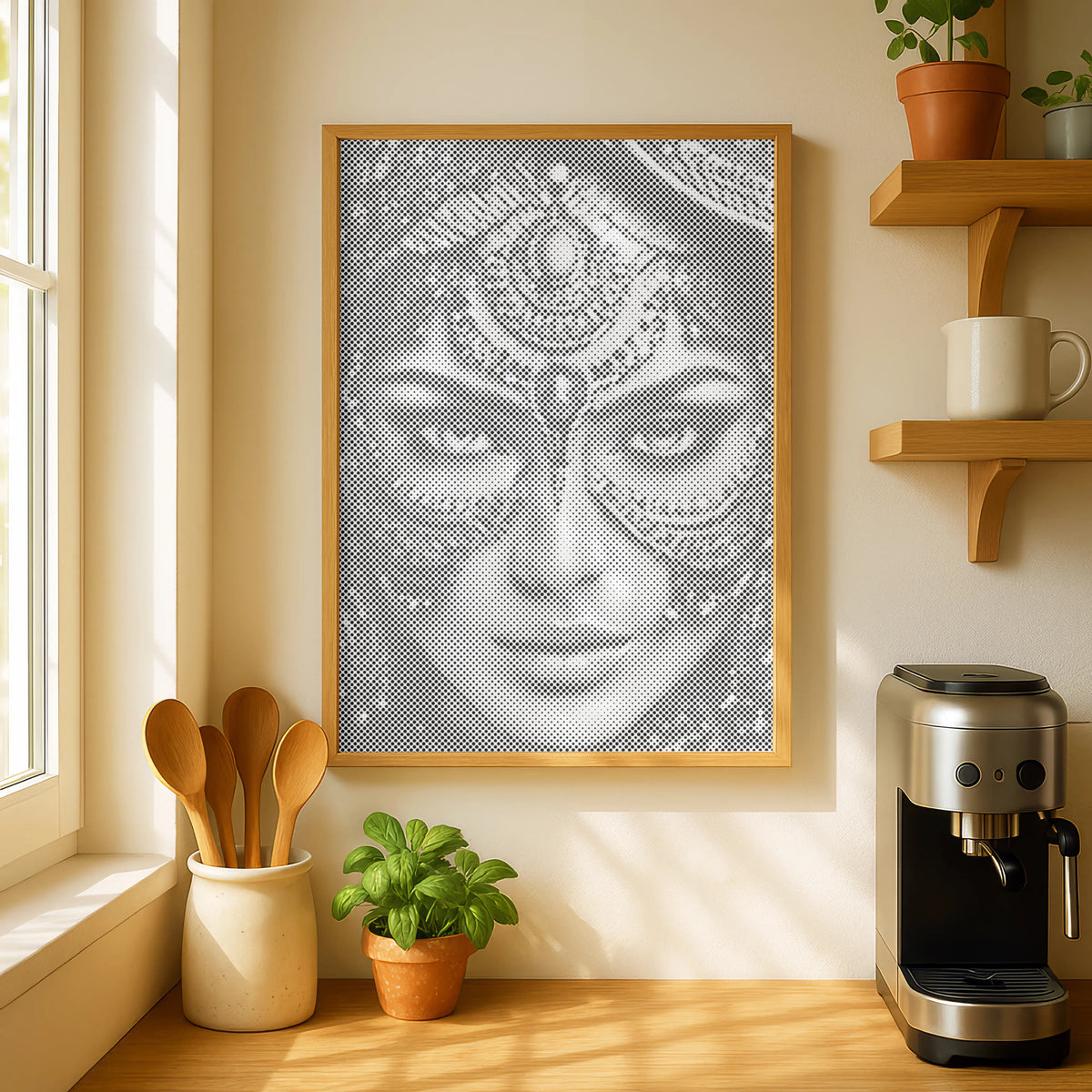 Femme arabe au masque de bijoux • Peinture par points en œuvre de peinture par points terminée
