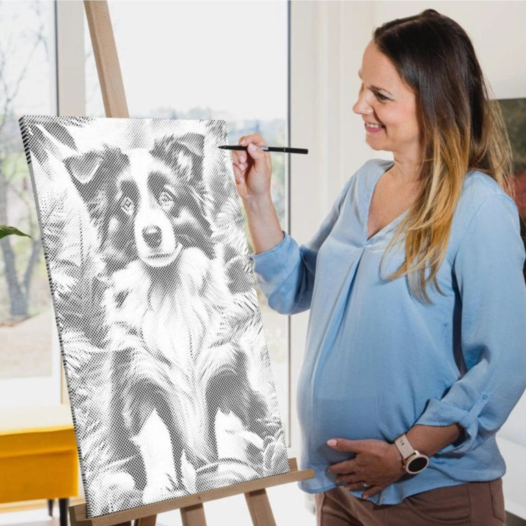Border Collie Welpe | Peinture par Points Artisanale Kit Complet en œuvre de peinture par points terminée