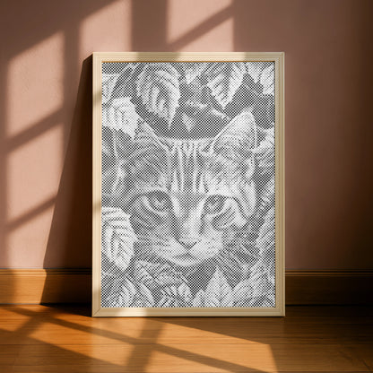 Chat jouant avec les feuilles • Peinture par points