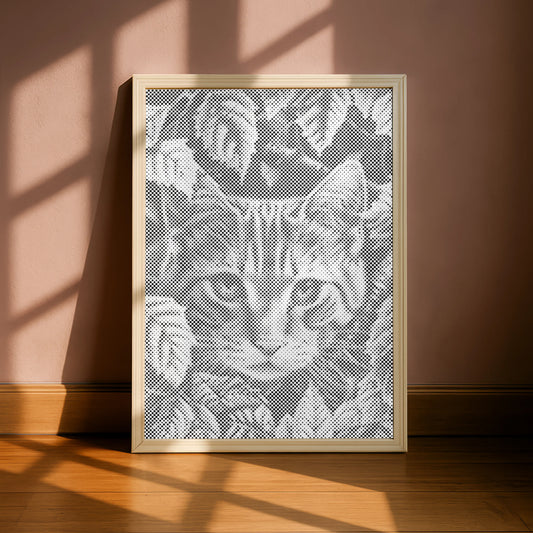 Chat jouant avec les feuilles • Peinture par points