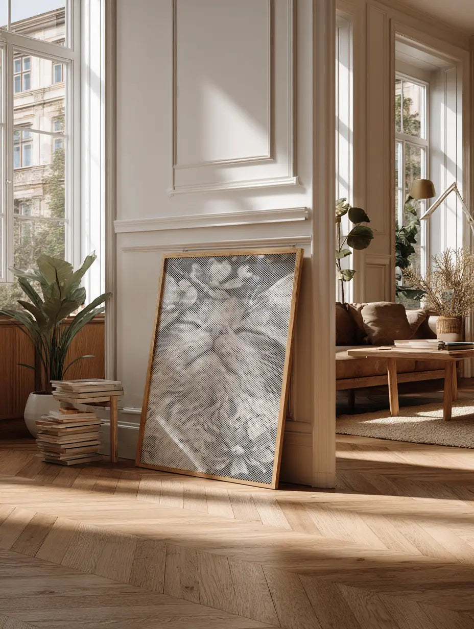 Chat avec fleurs • Peinture par points en œuvre de peinture par points terminée