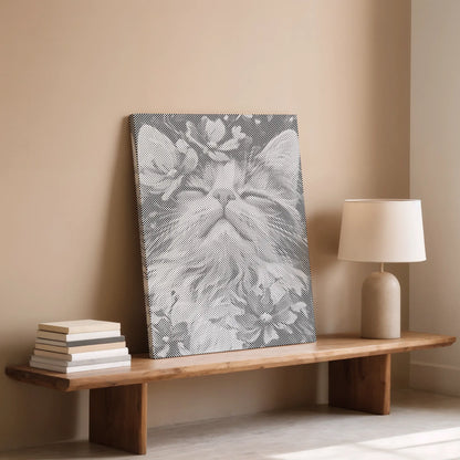 Chat avec fleurs • Peinture par points