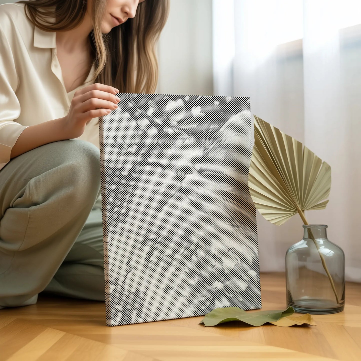 Chat avec fleurs • Peinture par points