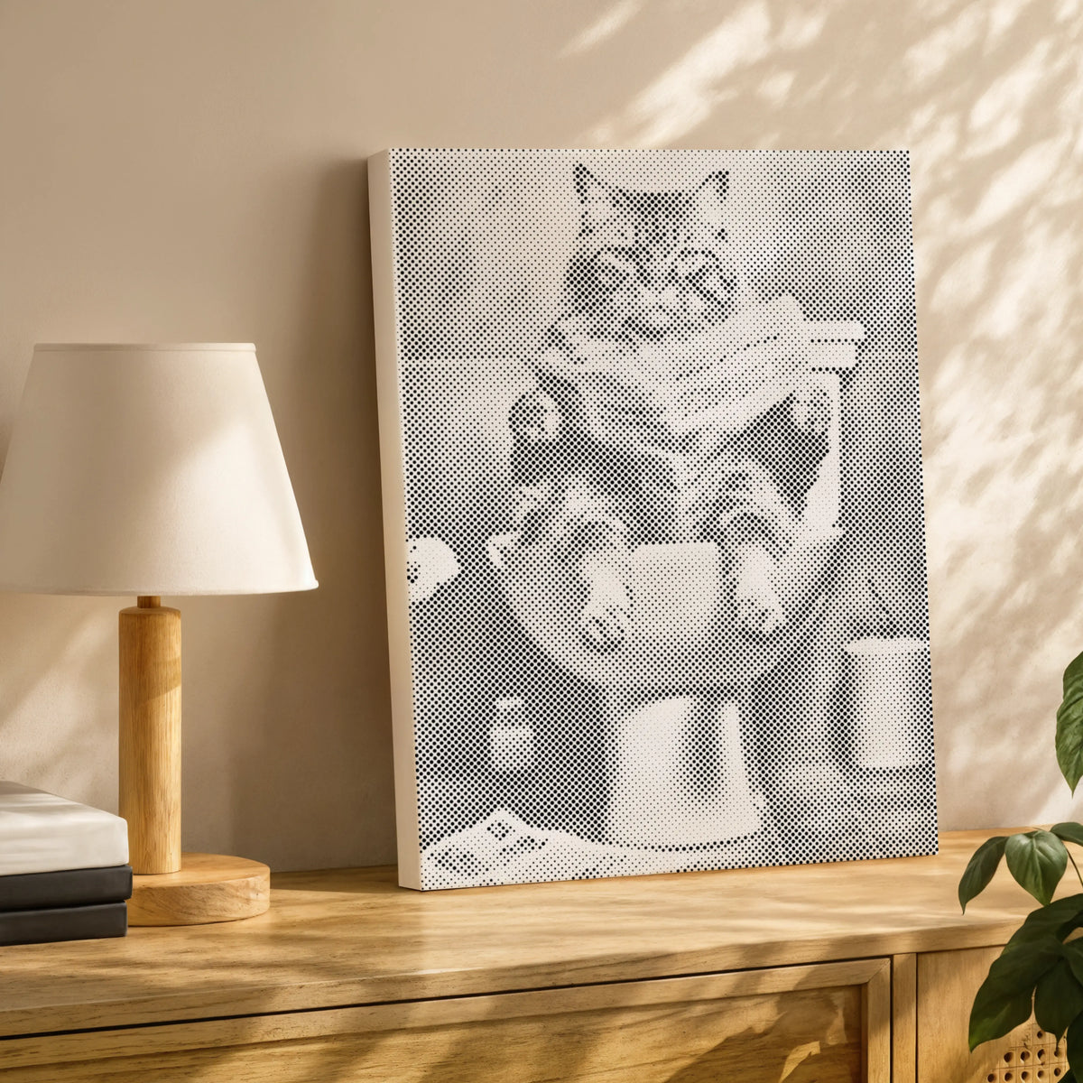 Chat aux toilettes • Peinture par points en œuvre de peinture par points terminée