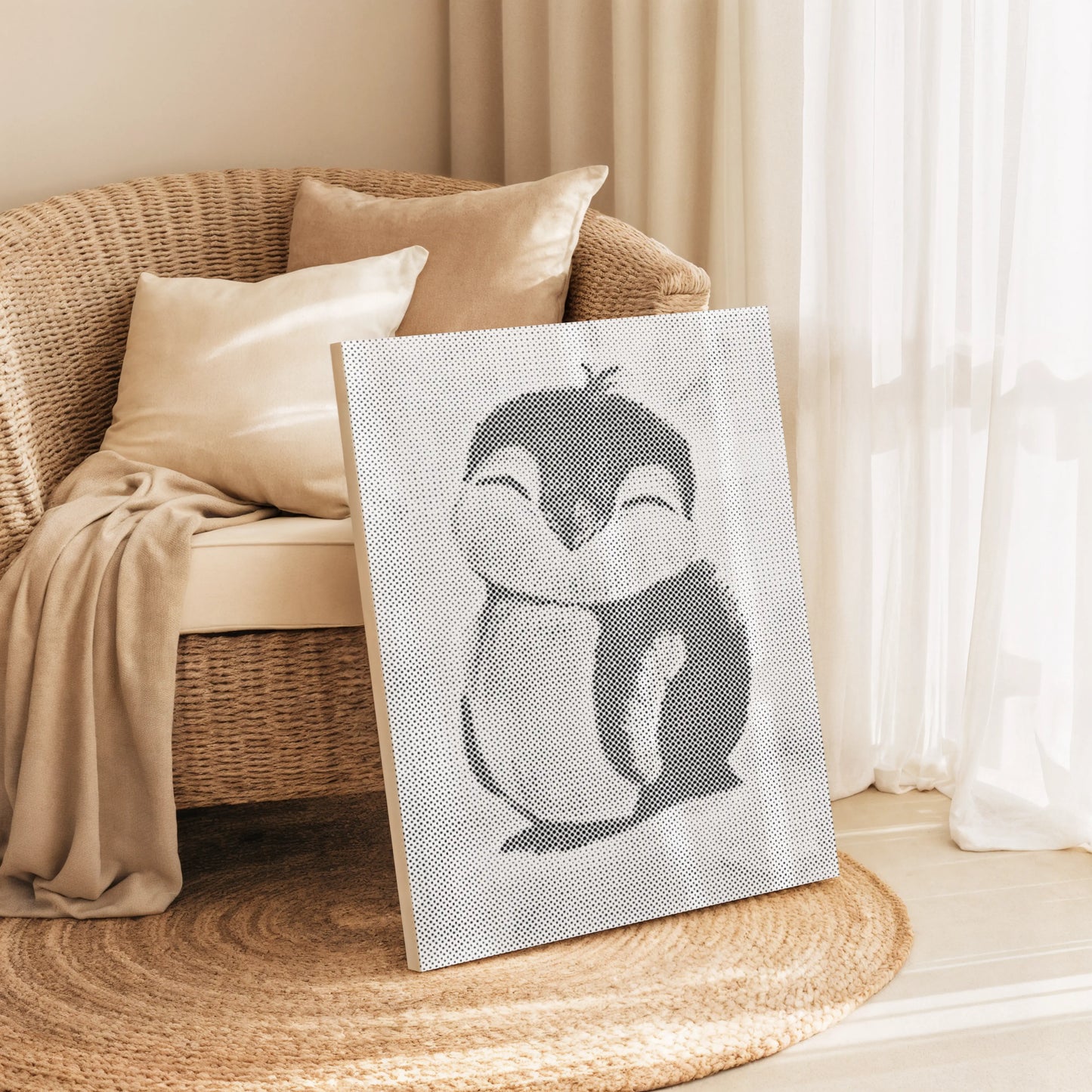 Bébé pingouin mignon • Peinture par points