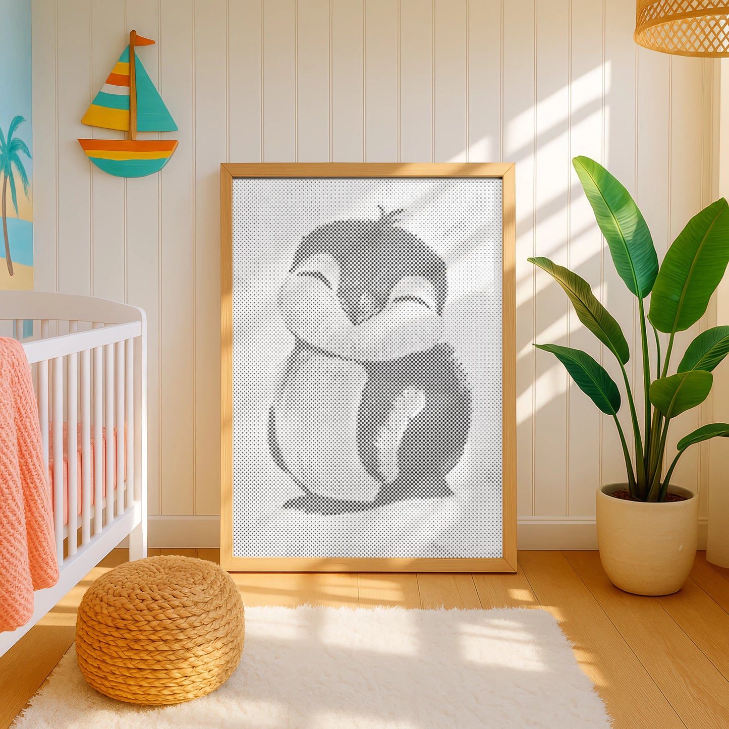 Bébé pingouin mignon • Peinture par points