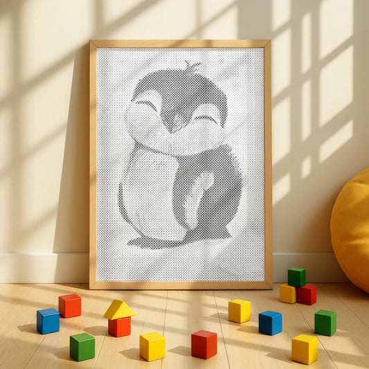 Bébé pingouin mignon • Peinture par points