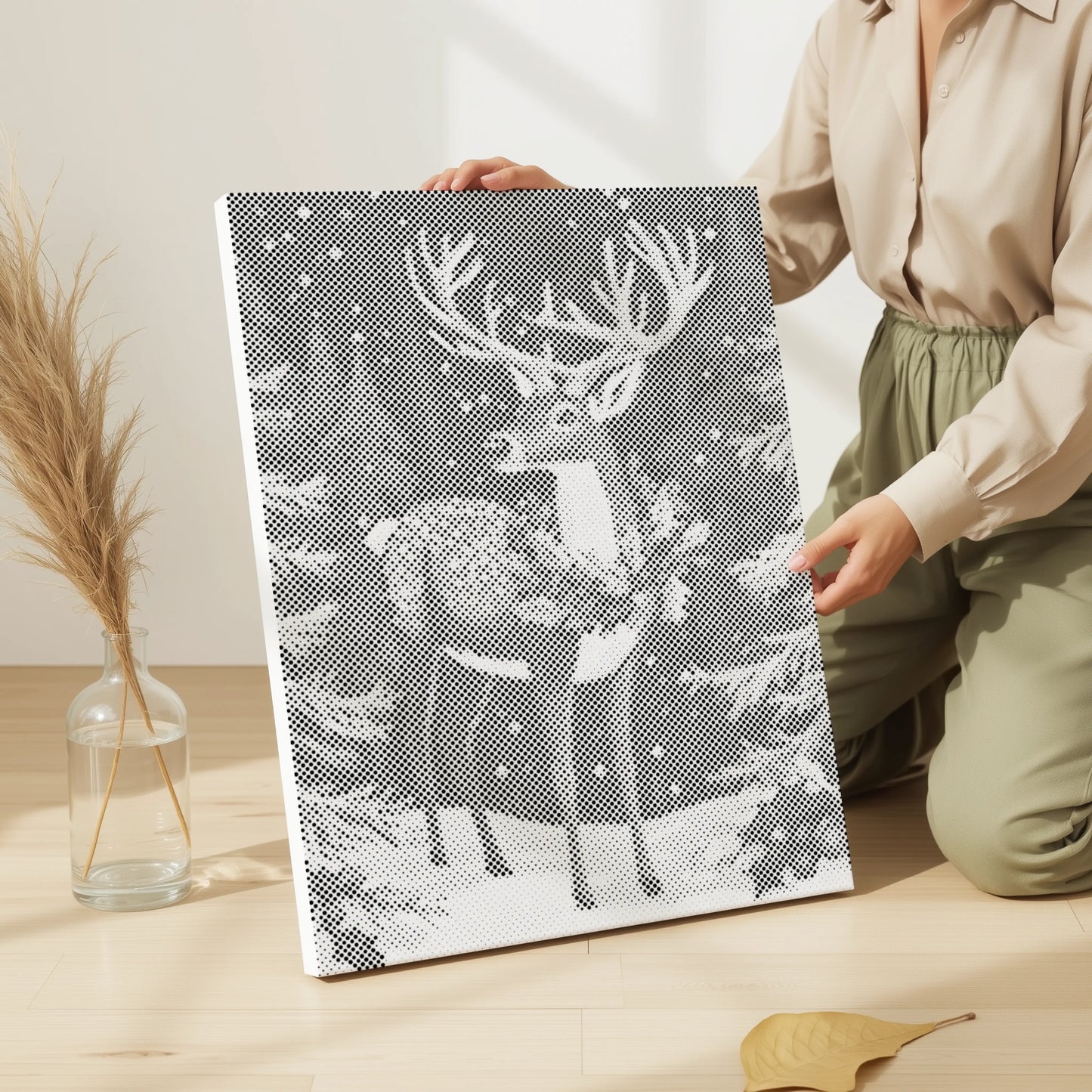 Cerf dans la forêt d’hiver • Peinture par points