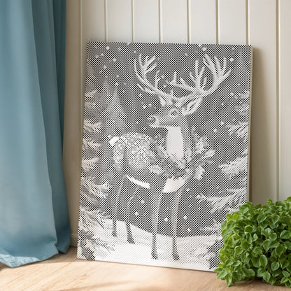 Cerf dans la forêt d’hiver • Peinture par points