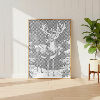 Cerf dans la forêt d’hiver • Peinture par points