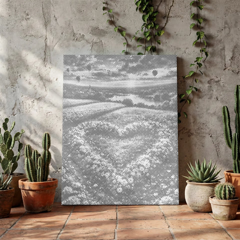 Cœur fleuri au coucher du soleil• Peinture par points