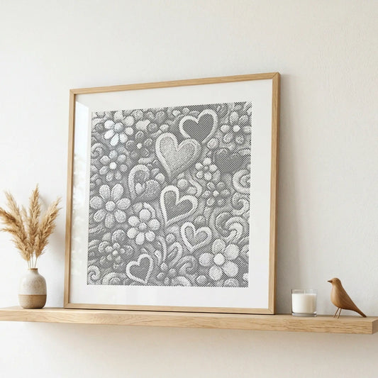 Cœurs et fleurs dessinés • Peinture par points