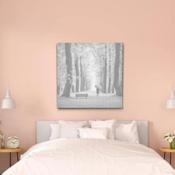 Dot Painting Herbstwald – Punktmalerei Motiv mit buntem Wald im Herbst