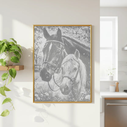 Portrait de chevaux compagnons • Peinture par points