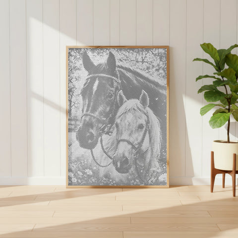 Portrait de chevaux compagnons • Peinture par points
