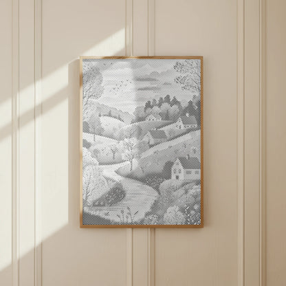 Paysage idyllique avec maisons • Peinture par points
