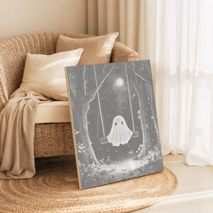 Petit fantôme sur une balançoire • Peinture par points