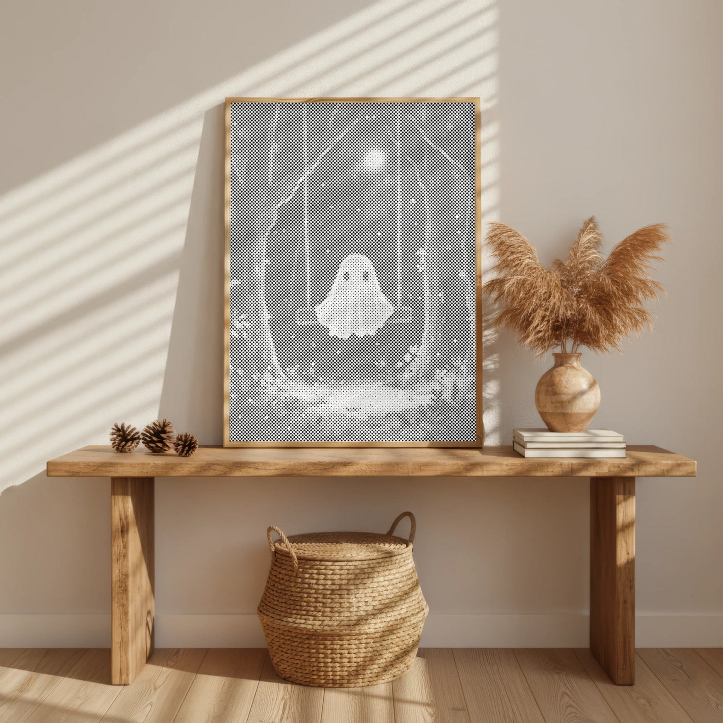 Petit fantôme sur une balançoire • Peinture par points