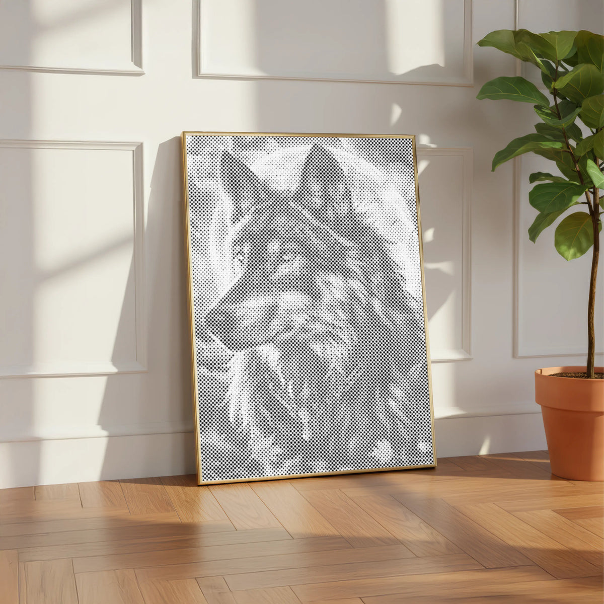 Loup lunaire • Peinture par points en œuvre de peinture par points terminée