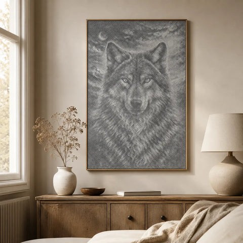 Loup au clair de lune • Peinture par points