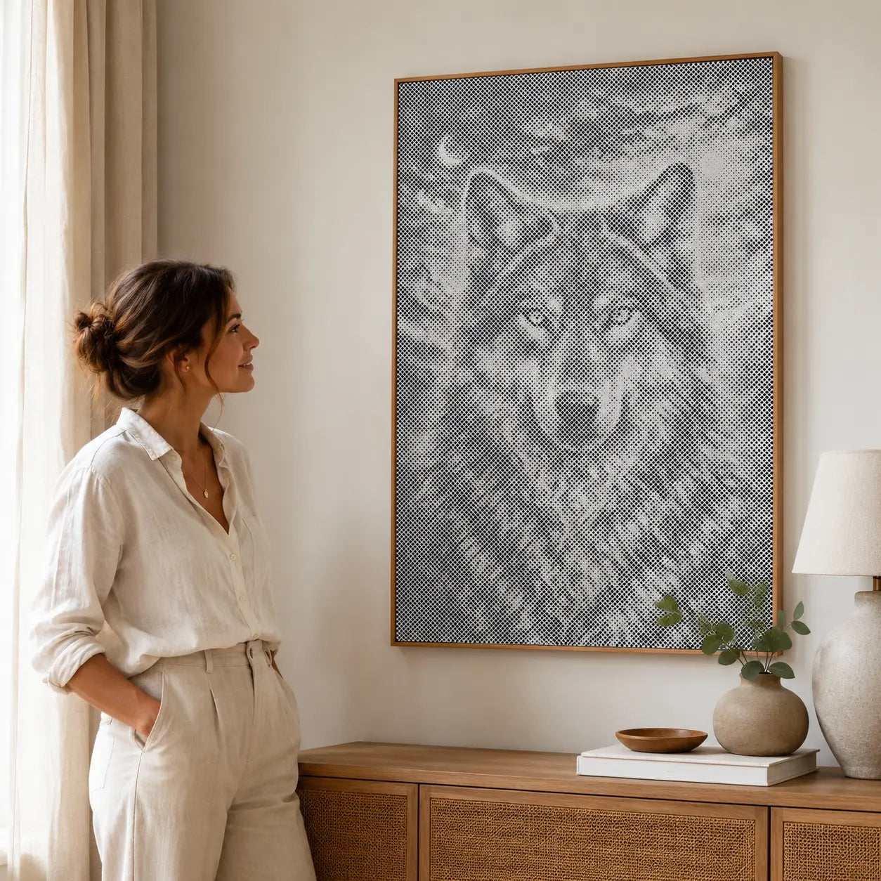 Loup au clair de lune • Peinture par points