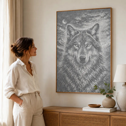 Loup au clair de lune • Peinture par points