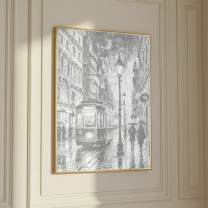 Nachttram im Regen | Peinture par Points Artisanale Kit Complet