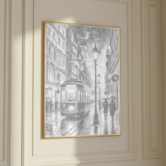 Nachttram im Regen | Peinture par Points Artisanale Kit Complet