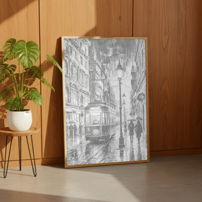 Nachttram im Regen | Peinture par Points Artisanale Kit Complet