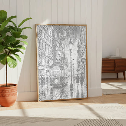 Nachttram im Regen | Peinture par Points Artisanale Kit Complet