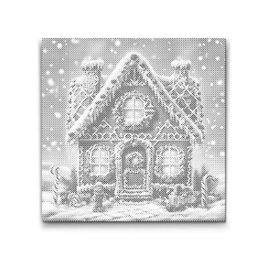 Maison en pain d’épice sous la neige • Peinture par points en œuvre de peinture par points terminée