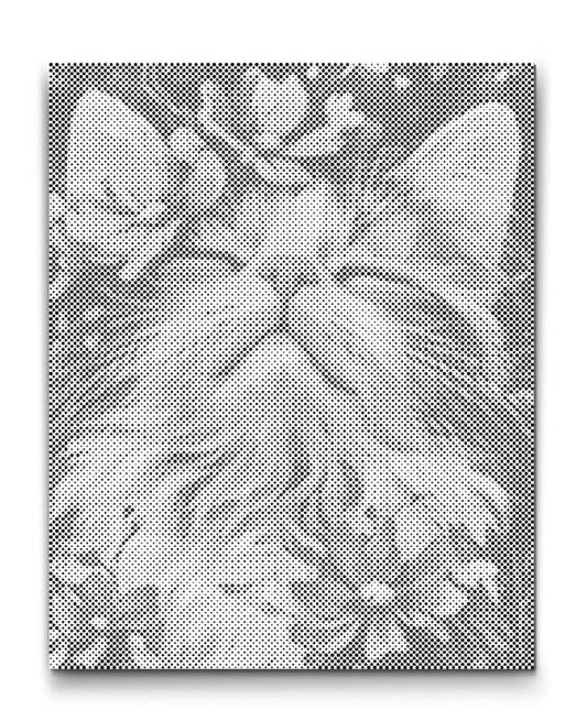 Modernes Katzen Wandbild als Dot Painting und Punktmalerei mit Blumenmotiv, einzelnes Katzenporträt