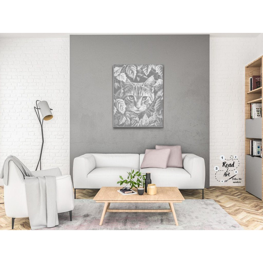 Moderne Katzen Wandkunst in Schwarz Weiss mit Naturmotiv