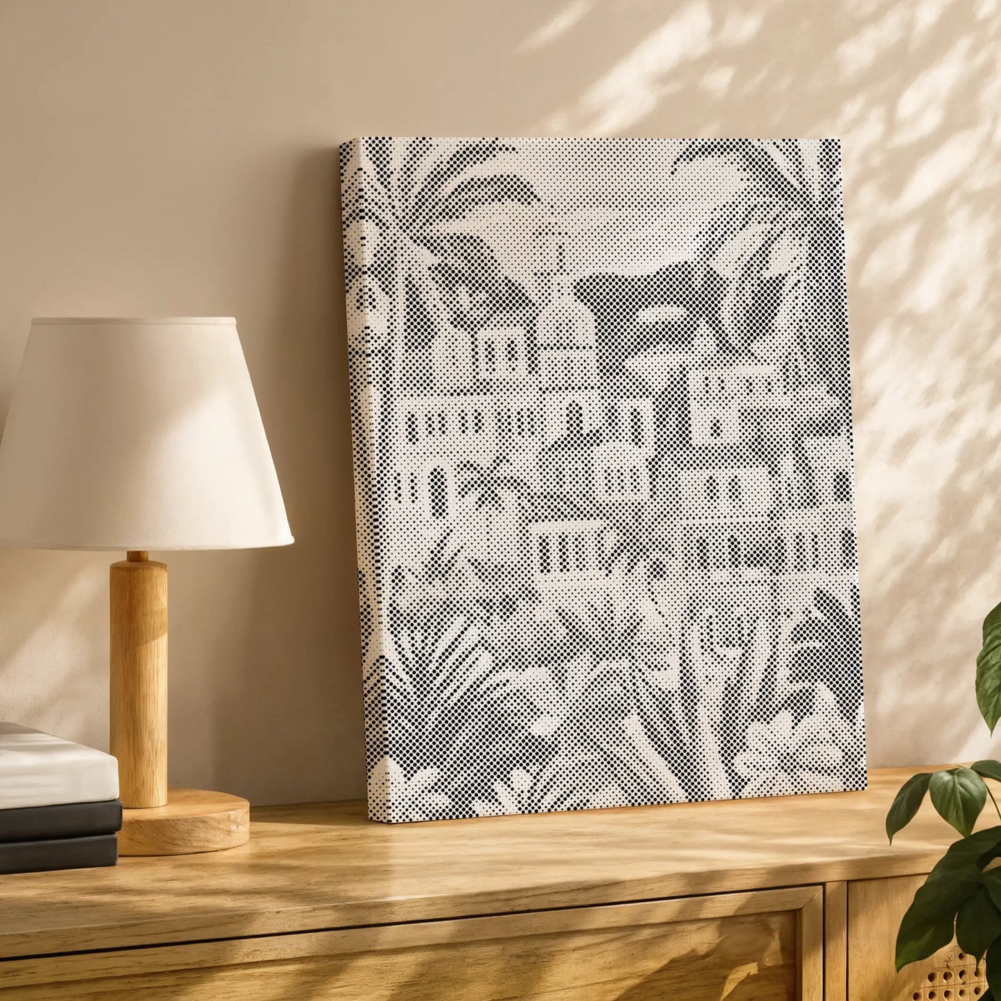 Ville méditerranéenne aux palmiers • Peinture par points