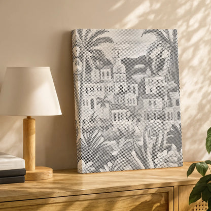 Ville méditerranéenne aux palmiers • Peinture par points