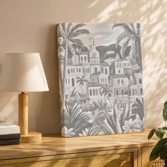 Ville méditerranéenne aux palmiers • Peinture par points
