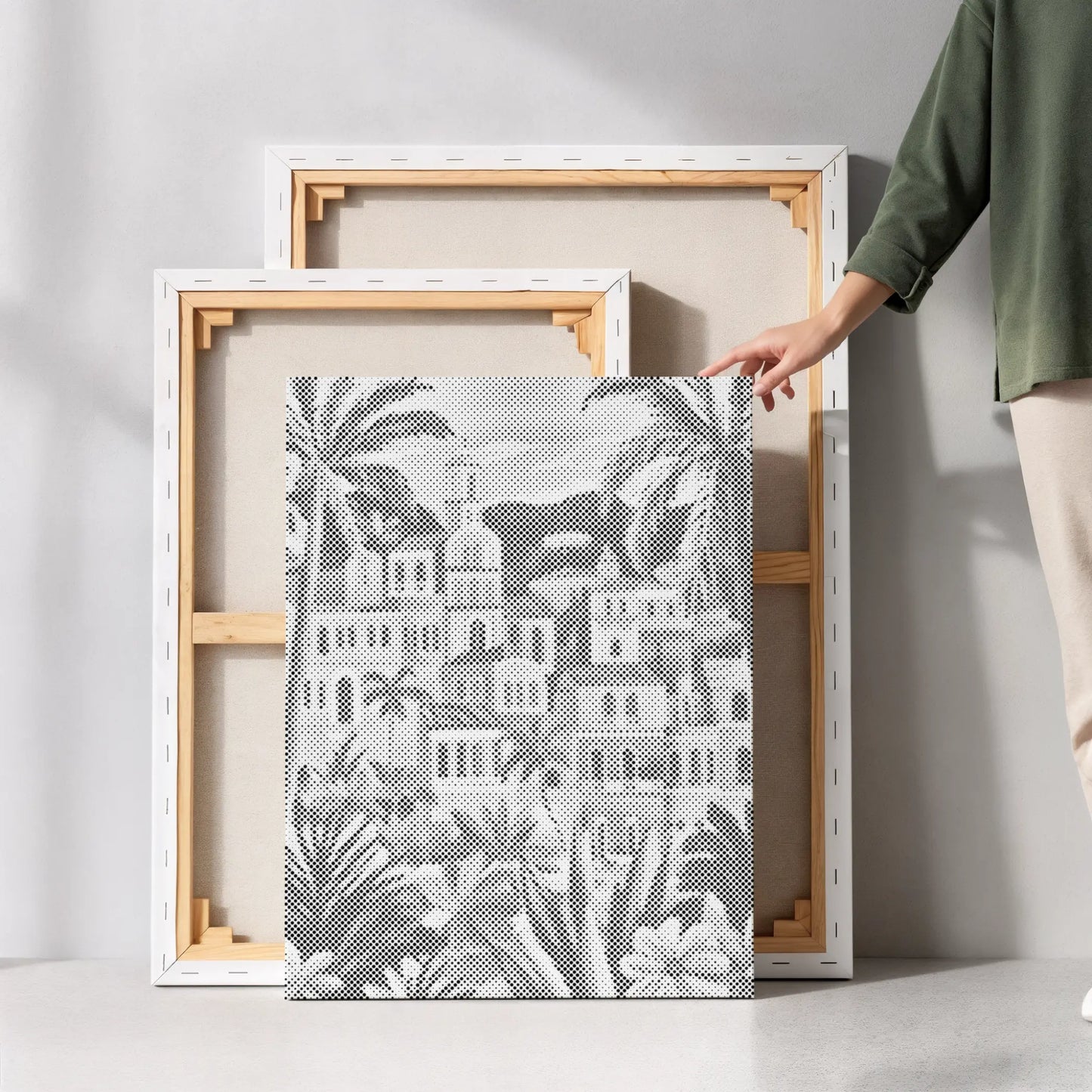 Ville méditerranéenne aux palmiers • Peinture par points